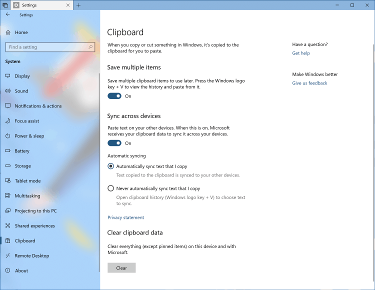 Windows 10 RS5 Cloud leikepöytä