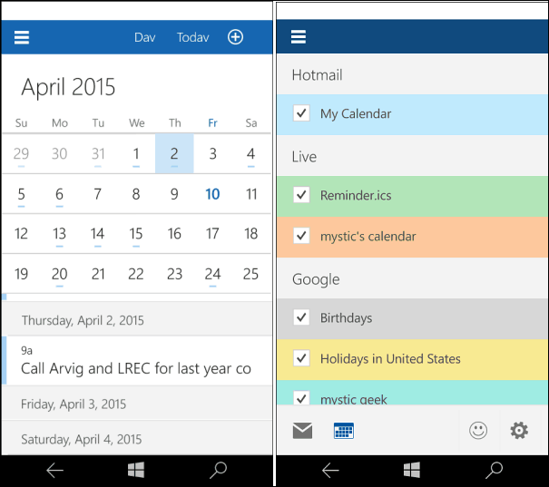 Windows 10 puhelimien kalenteriin