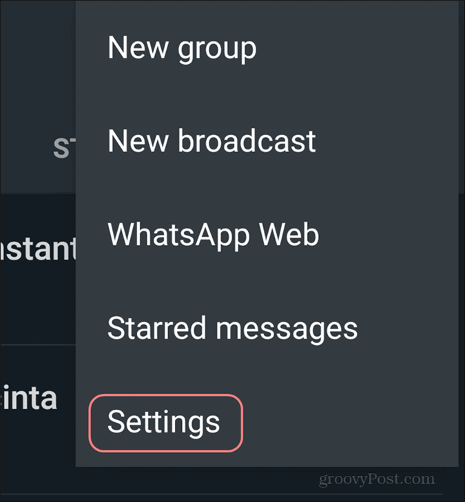 Poista WhatsApp-tilin asetukset