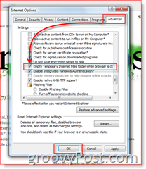 Kuinka poistaa IE7-selaimen väliaikaiset tiedostot automaattisesti poistoluettelosta