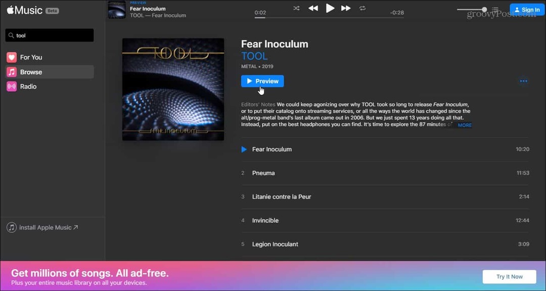 Apple julkaisee Web-version Apple Music -palvelulleen