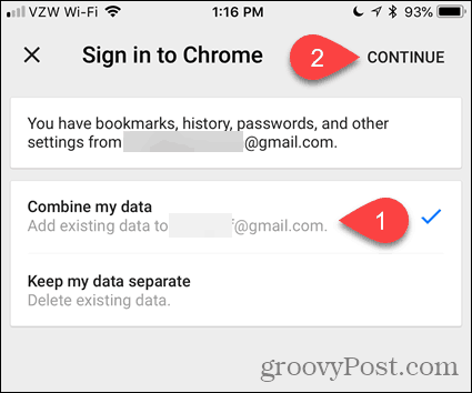 Yhdistä tietoni Chrome-käyttöjärjestelmälle iOS