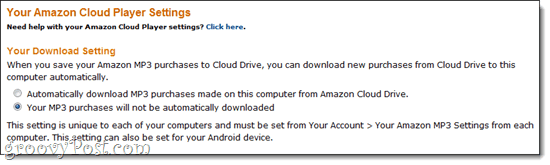 Amazon Cloud Player -asetukset