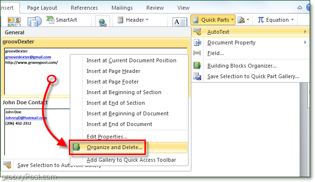 Ohjeet automaattisen teksti-pikaosien käyttämiseen Office 2010: ssä