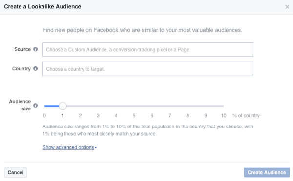 Luo Facebook-näköinen yleisö olemassa olevan yleisön perusteella.