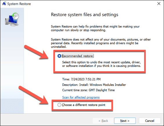Windows 11 palautusvaihtoehdot