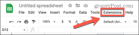 Google Sheets -laajennusten valikko