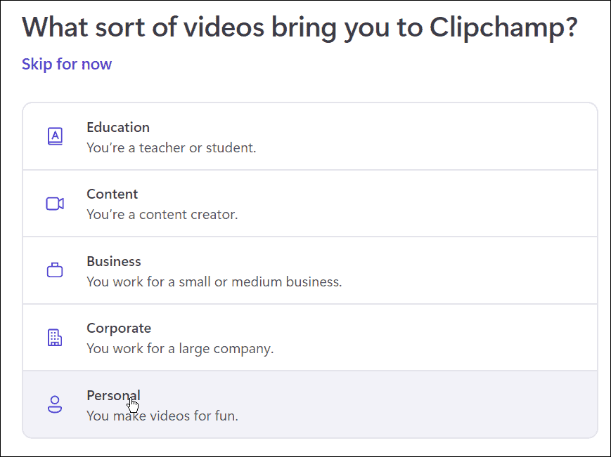 henkilökohtaiseen käyttöön tarkoitettu clipchamp-videoeditori Windowsissa