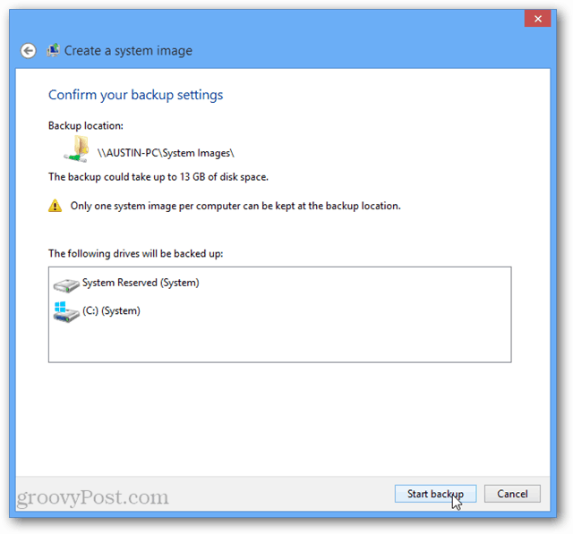 Windows 8 alkaa varmuuskopiointi