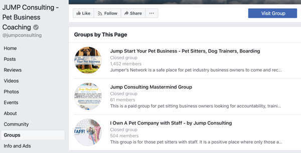Kuinka käyttää Facebook-ryhmien ominaisuuksia, esimerkki ryhmistä Facebook-sivulla, JUMP Consulting