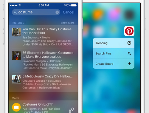 pinterest-haku iOS: ssä