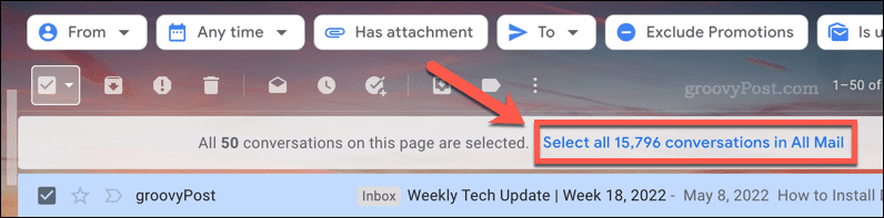 Kaikkien sähköpostien valitseminen Gmailin kansiossa