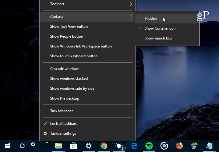piilota Cortana-hakukenttä