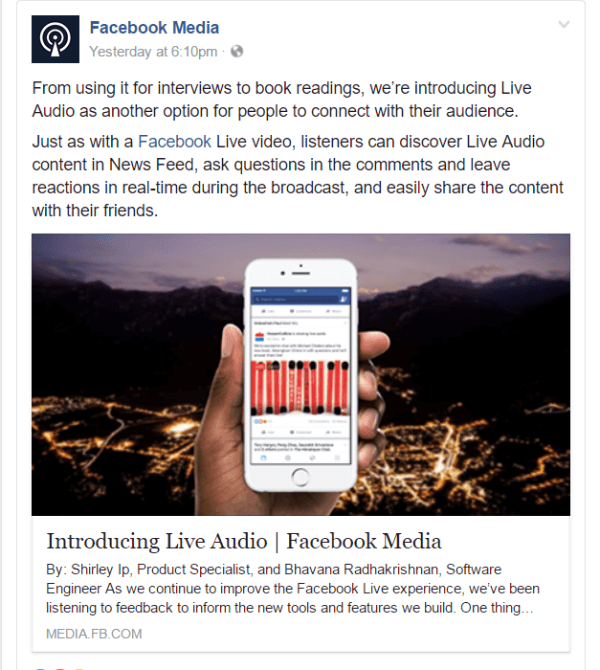 Facebook esitteli uuden tavan elää Facebookissa Live Audio -sovelluksen avulla.