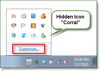 piilotettu kuvake corral Windows 7: ssä