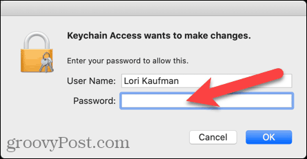 Kirjoita avainnipun käyttöoikeuden käyttäjänimi ja salasana