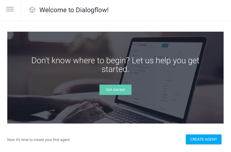 Luo agentti -vaihtoehto Dialogflow'ssa