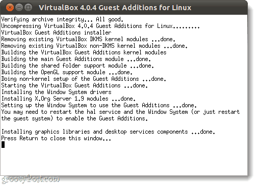 suorita virtualbox-vieraslisäyksiä Linuxissa