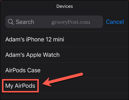 iphone select airpods -akkuwidget