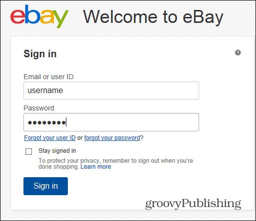 eBay vaihtaa salasanan kirjautuminen