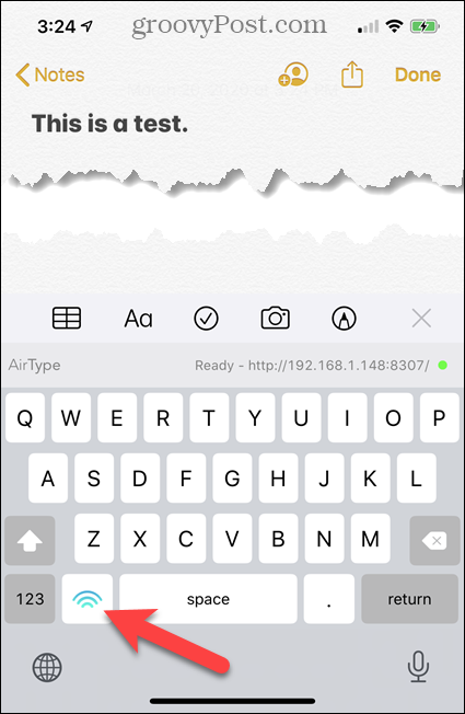 AirType-tekstinäppäimistö iPhonessa