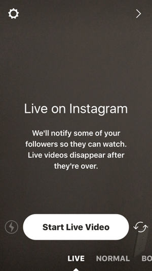 Napauta kamerakuvaketta ja napauta sitten Aloita Live Video aloittaaksesi Instagram-suoratoiston.