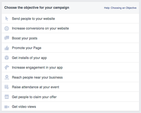facebook-mainoskampanjan tavoitteet