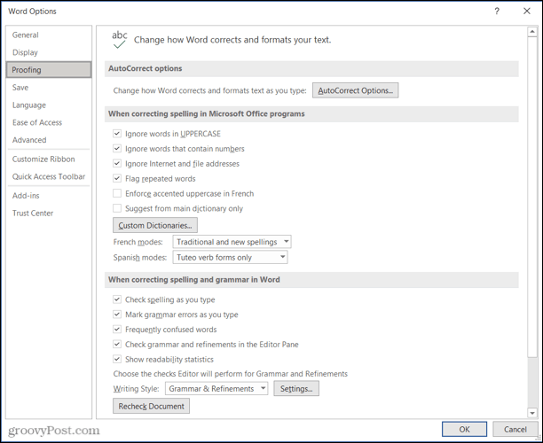 Word Editorin asetukset Microsoft Editorille