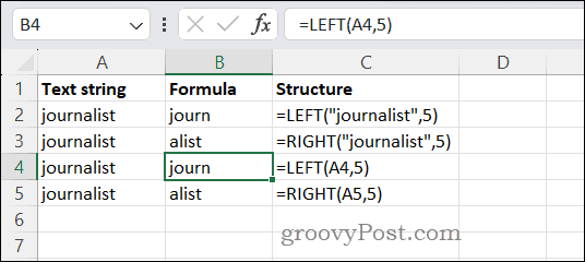 VASEN ja OIKEA funktioiden käyttäminen Excelissä