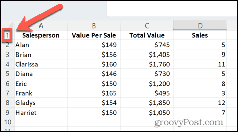 excel rivi yksi