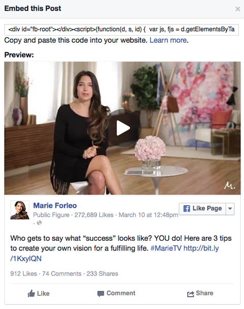 marie forleo video facebook post up code