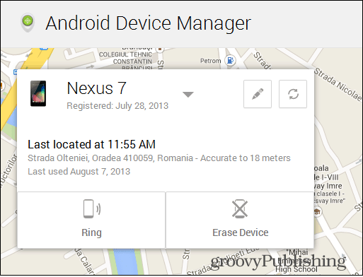 Android Device Manager -kartta