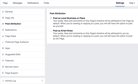 facebook-sivun viestien määritysasetukset