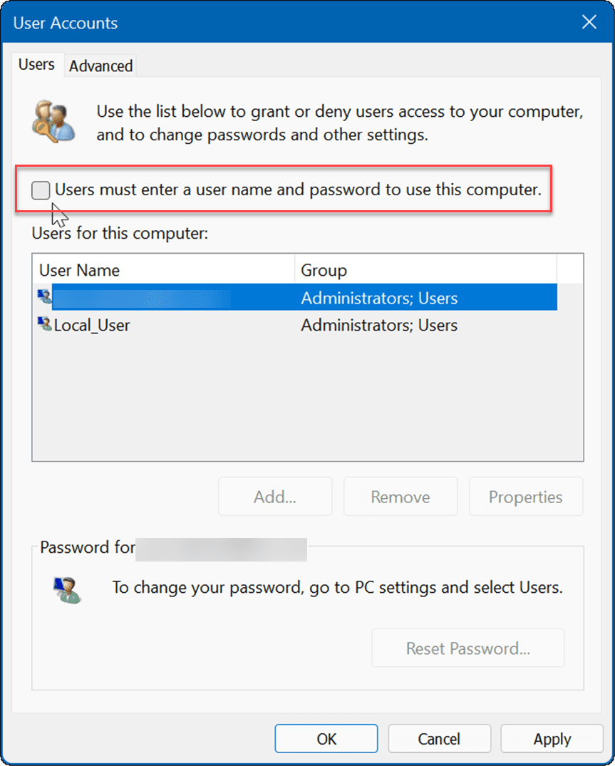 kirjaudu automaattisesti sisään Windows 11:ssä