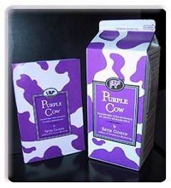 Purple Cow -lehden ensimmäinen painos tuli maitopakkaukseen.
