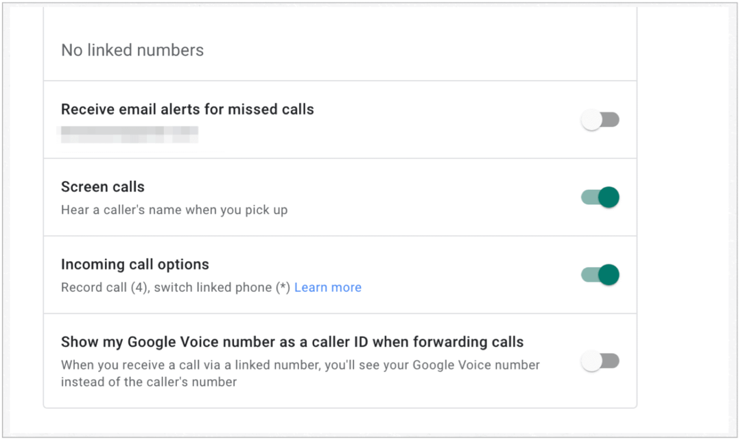 Google Voicen saapuvien puhelujen vaihtoehdot