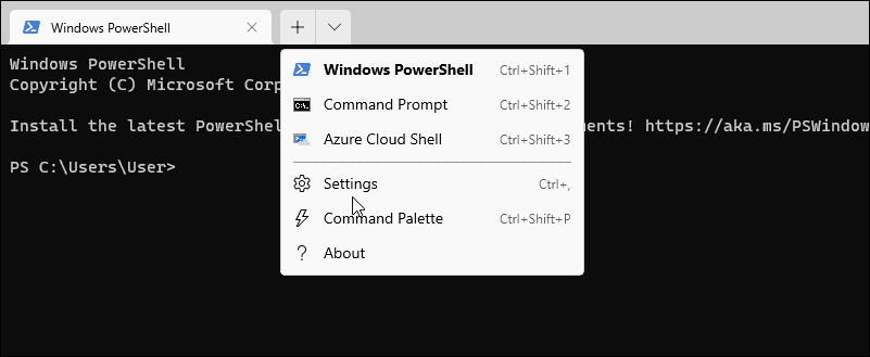 Pääteasetukset avaa powershell järjestelmänvalvojana Windows 11:ssä