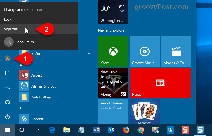 Kirjaudu ulos Windows 10: stä