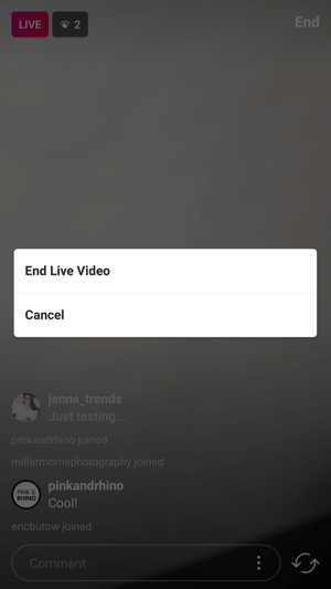 Lopeta live-video vahvistamalla End Live Video -vaihtoehto.