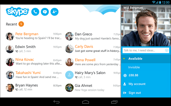 Skype 4.4 Androidille tulee uudesta tablet-ilmeestä