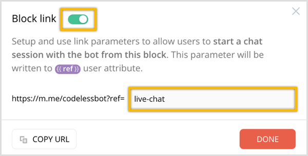ChatFuel Block Link -vaihtoehto