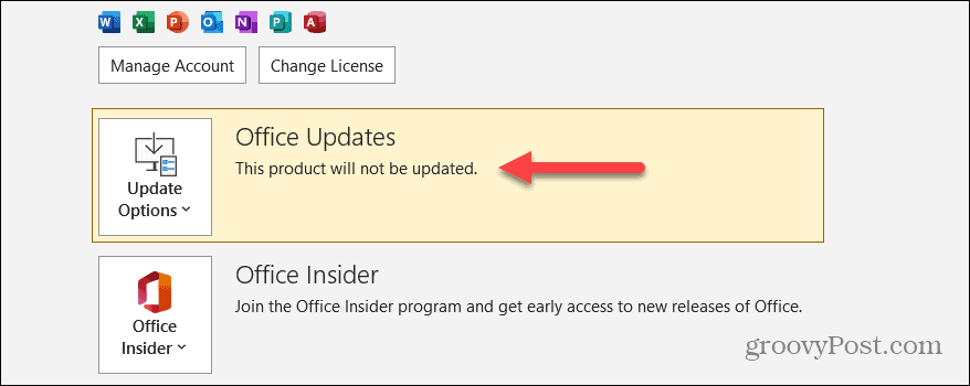 Poista Microsoft Office -päivitykset käytöstä 