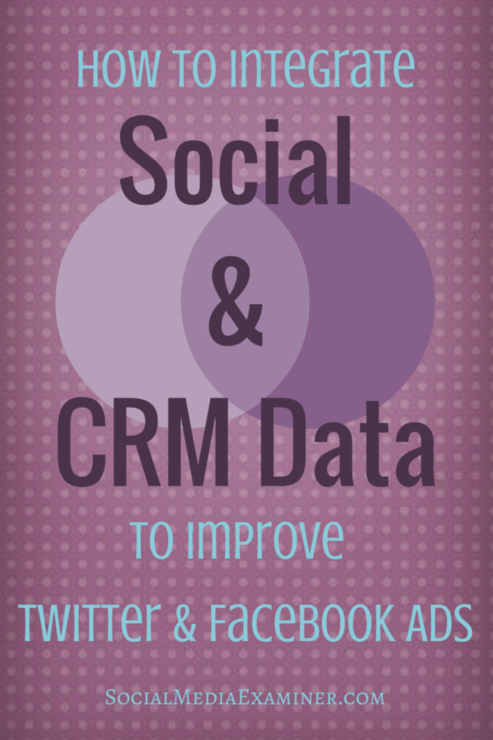 Kuinka integroida sosiaalisia ja CRM-tietoja Twitter- ja Facebook-mainostesi parantamiseksi: Sosiaalisen median tutkija