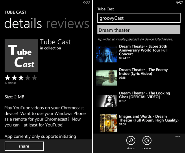 Lähetä YouTube-videoita Chromecastiin Windows Phone -sovelluksesta