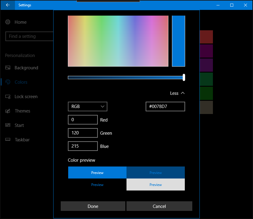 Windows 10: n luojat päivittävät henkilökohtaiset värit