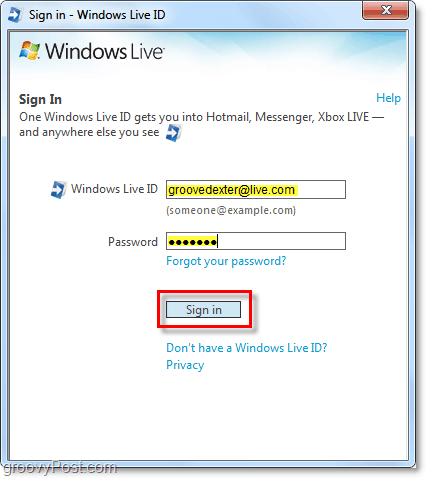 kirjaudu sisään Windows Liveen automaattisesti Windows 7 -tilillä