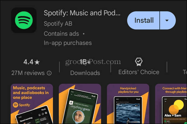 Asenna Spotify-sovellus Google Play Kaupasta