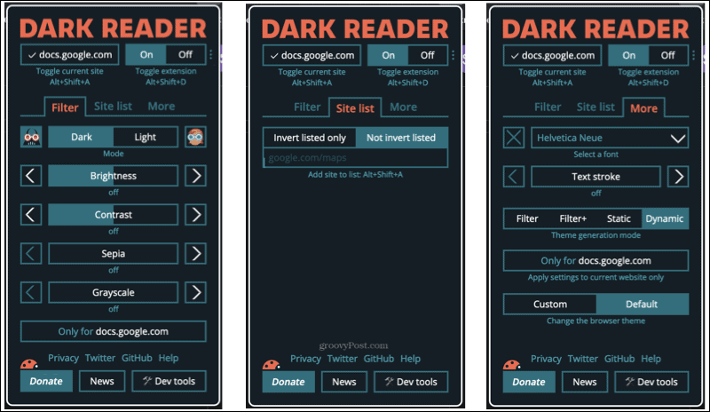 Dark Reader -lisäosa Firefoxissa