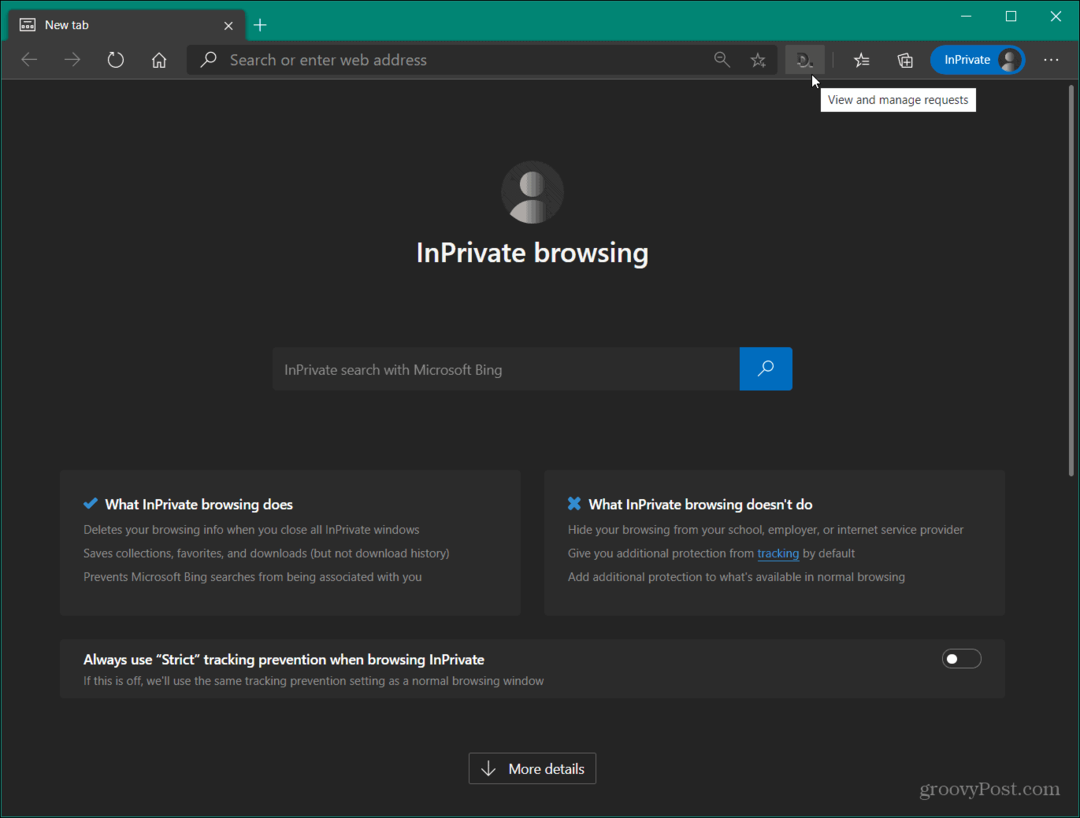 Pakota Microsoft Edge käyttämään laajennusta InPrivate-tilassa